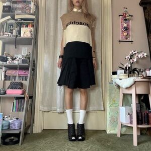 NWT Moschino Knit Wool Striped Sweater Vest in Brown/Whitish Cream/Black